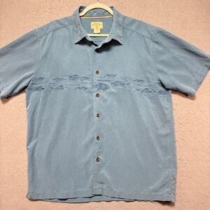Quiksilver Waterman Collection Mens Large Short Sleeve Shirt Blue  Embroidered